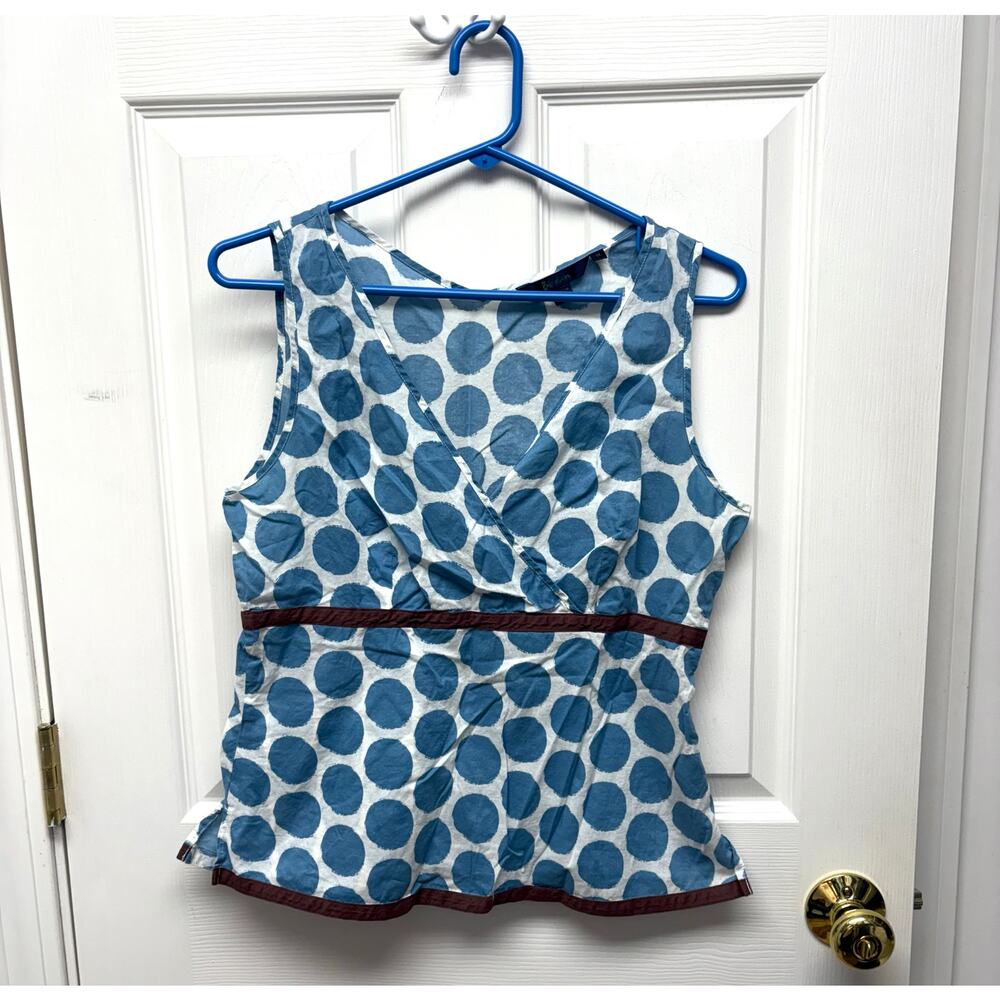 Boden Blue and White Polka Dot Sleeveless Peplum Top